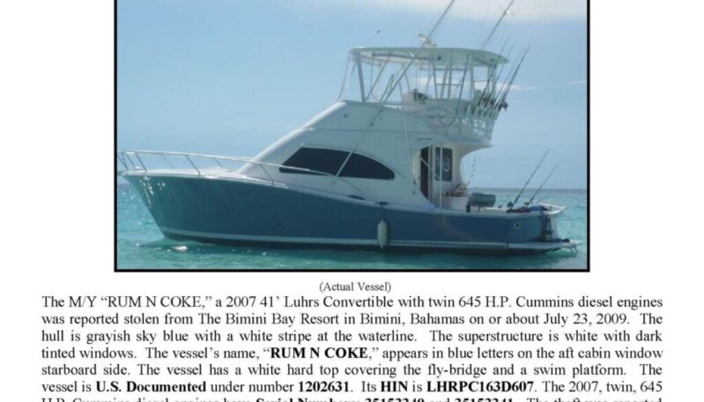 6111-09 Stolen Boat Notice - 41' Luhrs