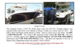 6260-11 Stolen Boat Notice - 29' Hydra Sport