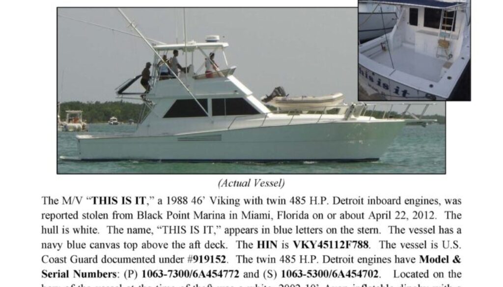 6333-12 Stolen Boat Notice - 46' Viking