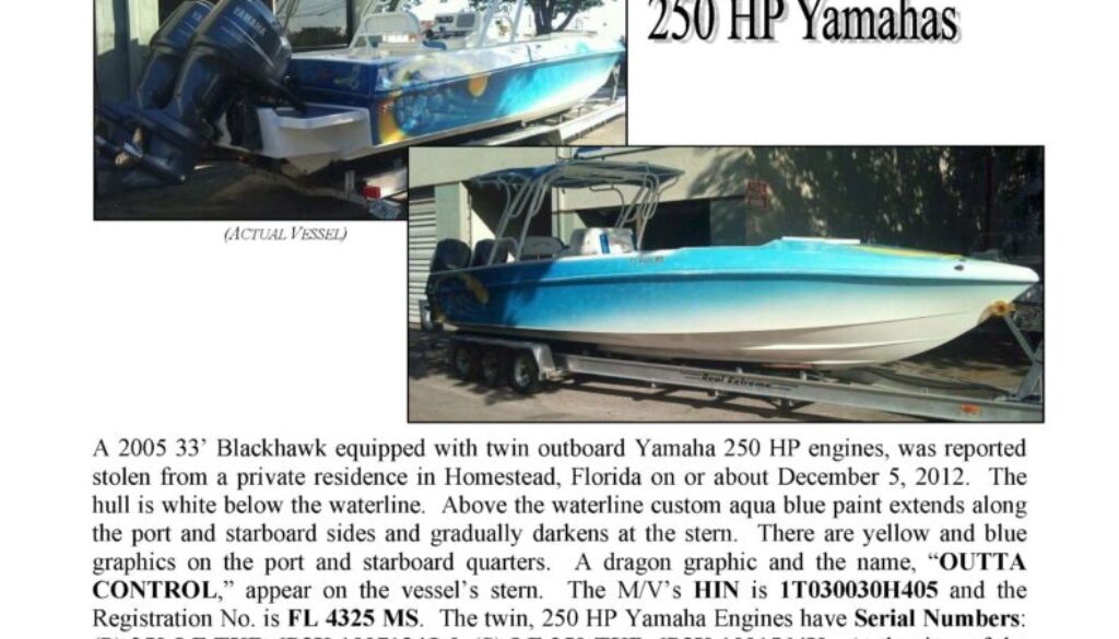 6375-12 Stolen Boat Notice - 33' Blackhawk