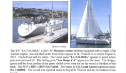 6419-13 Stolen Boat Notice - 36' Beneteau Sailboat