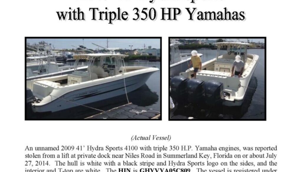 6504-14 Stolen Boat Notice - 41' Hydra Sport