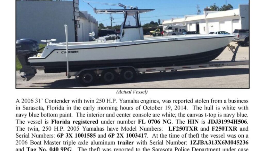 6530-14 Stolen Boat Notice - 31' Contender