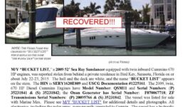 6605-15 Stolen Boat Notice - 52' Sea Ray - recovered