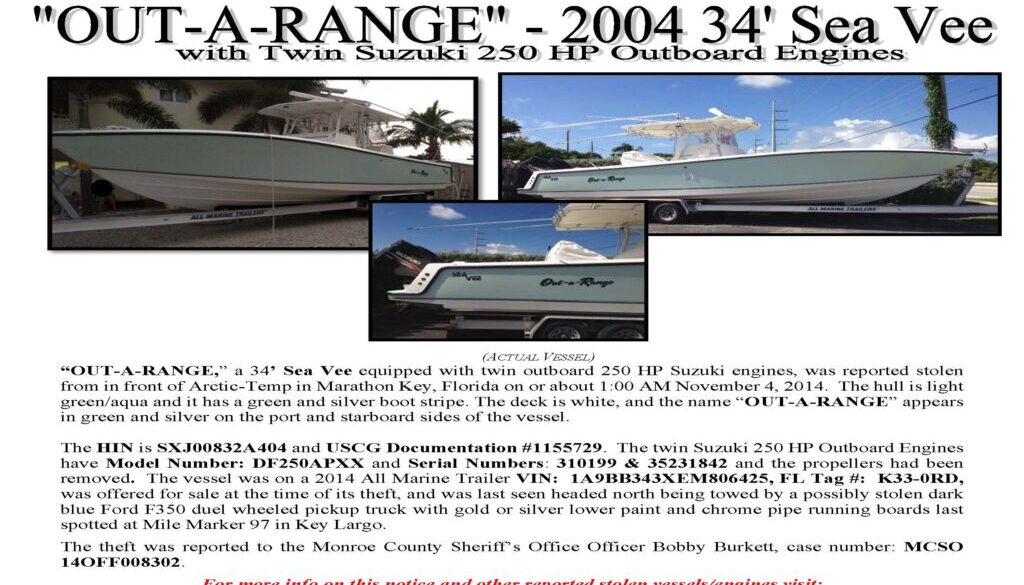 6611-15 Stolen Boat Notice - Sea Vee