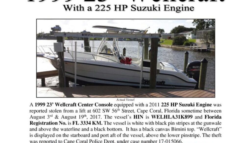 6841-17 Stolen Boat Notice -1999 23 Wellcraft