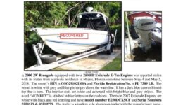 6956-18 Stolen Boat Notice Recovered - 2000 29 Renegade