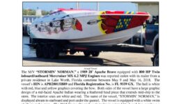 6961-18 Stolen Boat Notice - 1989 28 Apache Brave